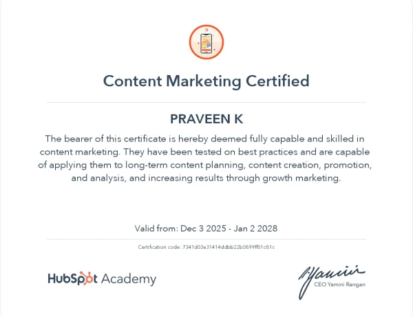 content marketing CERTIFICATE OF FREELANCE DIGITAL MARKETER IN PALAKKAD